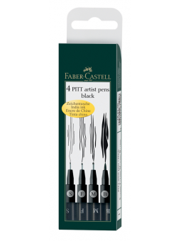 Marcador y Tiralíneas Pitt Artist Pen Faber Castell Set 4 Negros FC167100