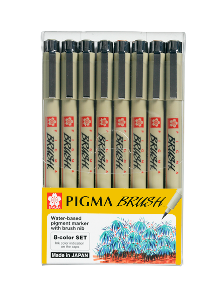 trabajo Paraíso Latón Marcadores Sakura Pigma Brush Set 8 | Materiales de Arte Color Animal