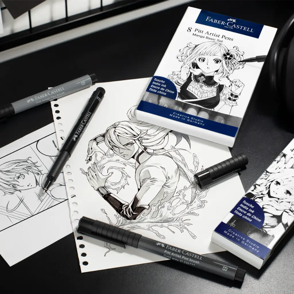 167132_Pitt Artist Pen India in pen, wallet of 4, Manga Black set_PS_Office.webp