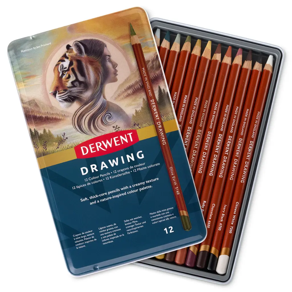 0700671 Derwent Drawing Pencils 12 Tin - Front Open.webp