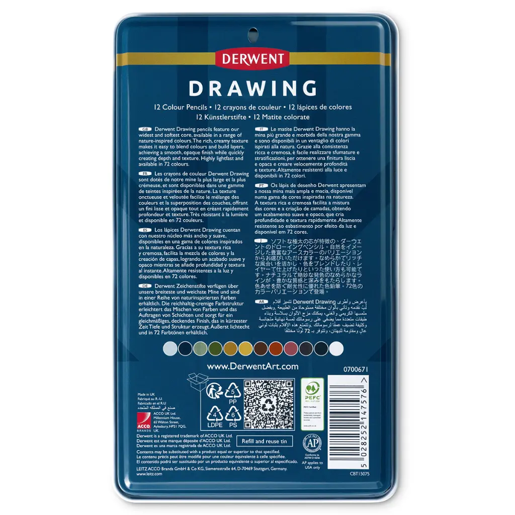 0700671 Derwent Drawing Pencils 12 Tin - Back.webp