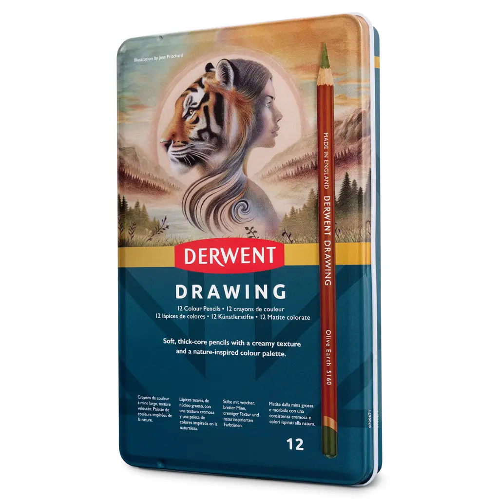 0700671 Derwent Drawing Pencils 12 Tin - Side View.webp