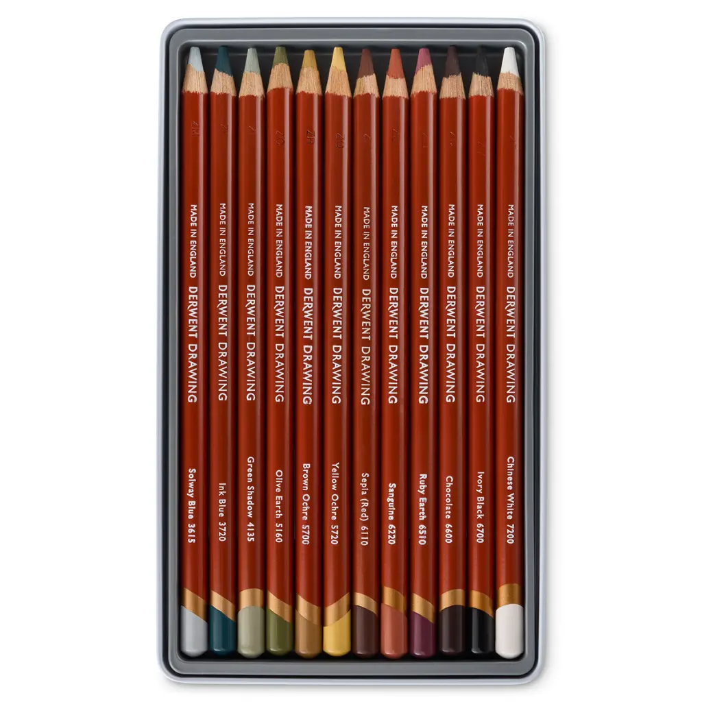 0700671 Derwent Drawing Pencils 12 Tin - Open Tray.webp
