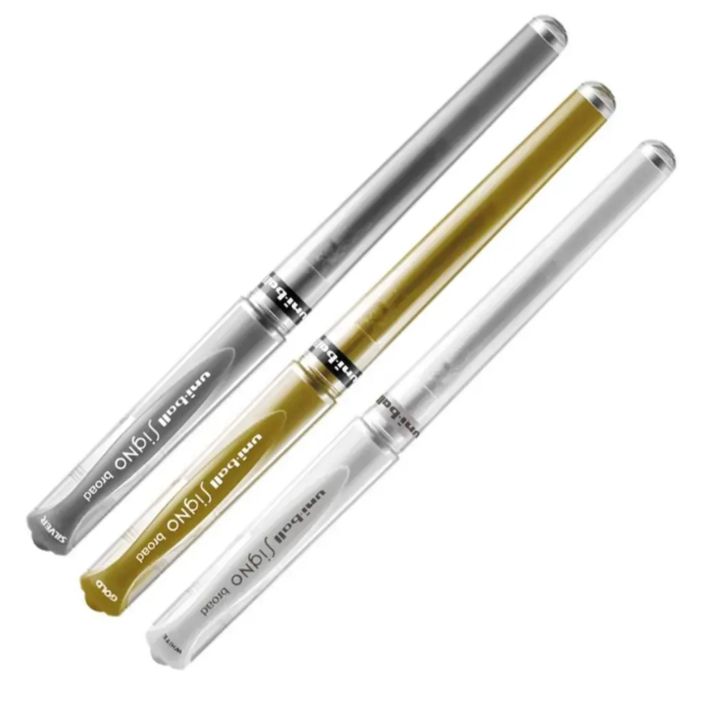 [100151999] Lápices Gel Uni-Ball Signo Broad Pack 3 Blanco, Dorado y Plateado (2).webp