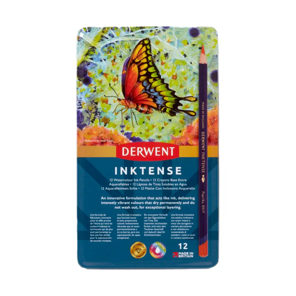 0700928 Derwent Inktense Pencils Tin 12 Front Pack.webp