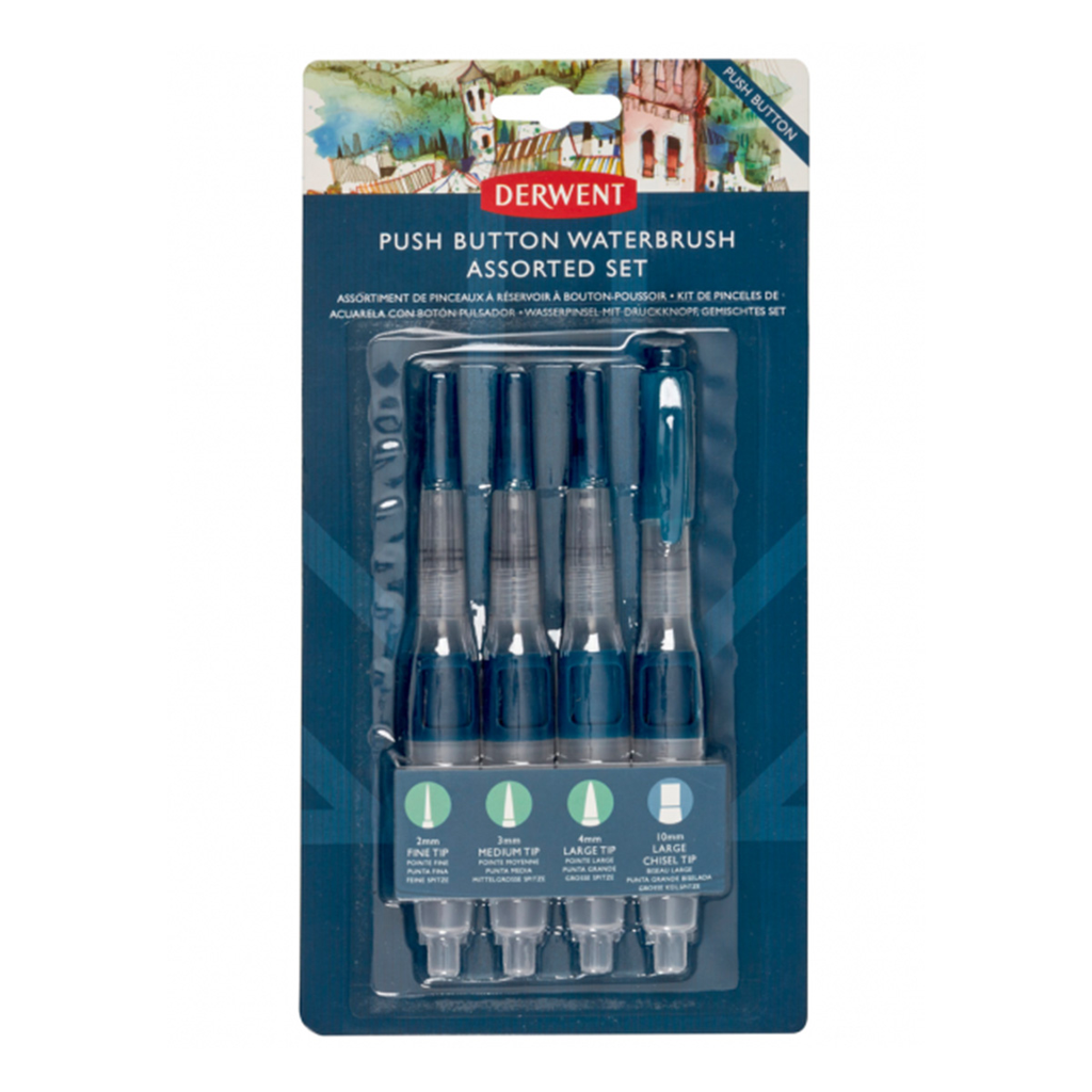 Pinceles con Depósito de Agua Derwent Push Set 4 Puntas