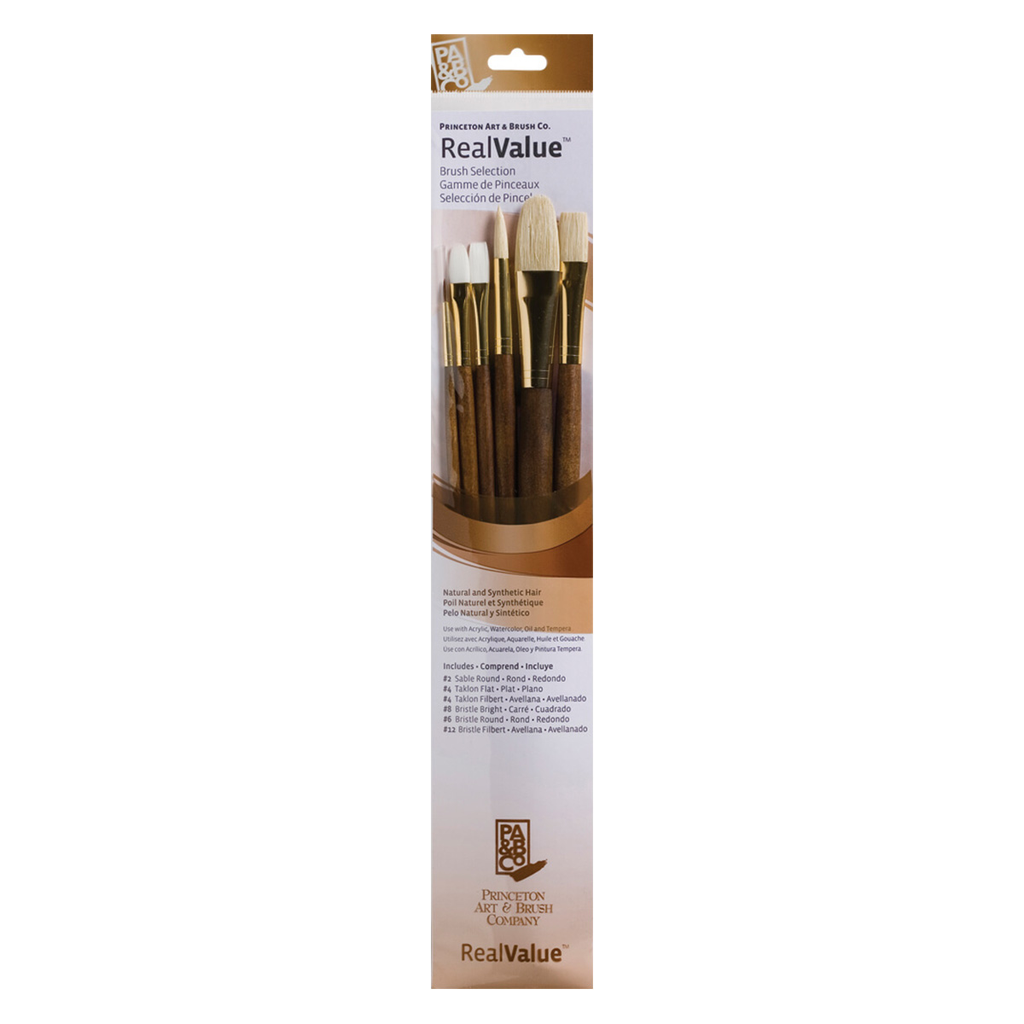 Pinceles Princeton RealValues Serie 9100 Pelo Sintético y Natural Mango Largo Set 6