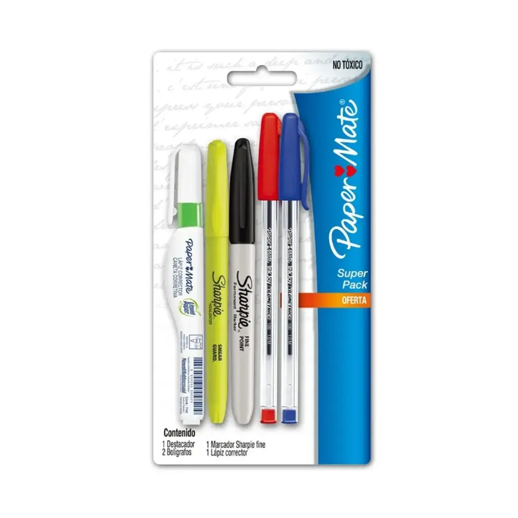 Pack Paper Mate 2 Lápices Pasta, Corrector, Marcador y Destacador