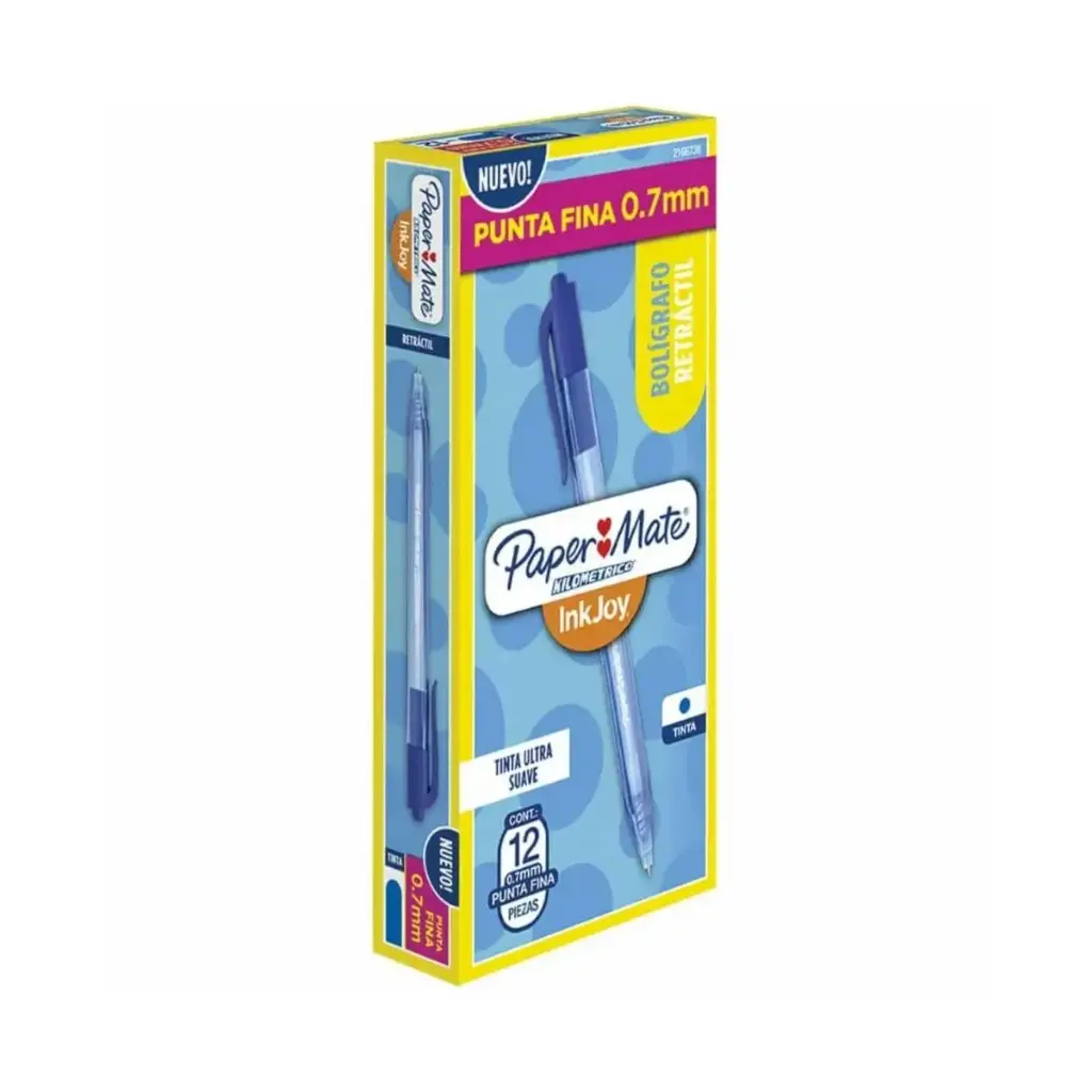 Lápices Pasta Inkjoy Paper Mate Retráctil Punta Fina 0.7mm Caja 12 Unidades