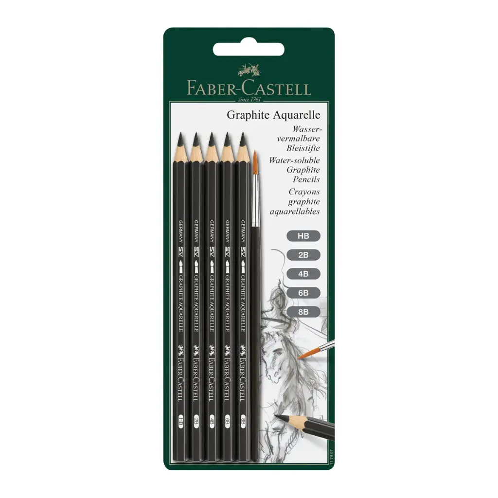 Lápices Grafito Faber Castell Acuarelable Set 5 + Pincel