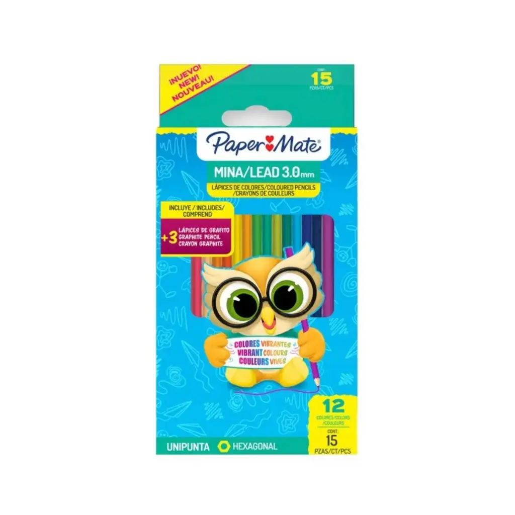 Lápices de Colores Hexagonales Paper Mate Set 12 Colores + 3 Grafitos