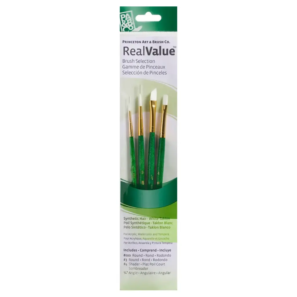 Pinceles Princeton RealValue Serie 9100 Pelo Taklon Blanco Mango Corto Sets