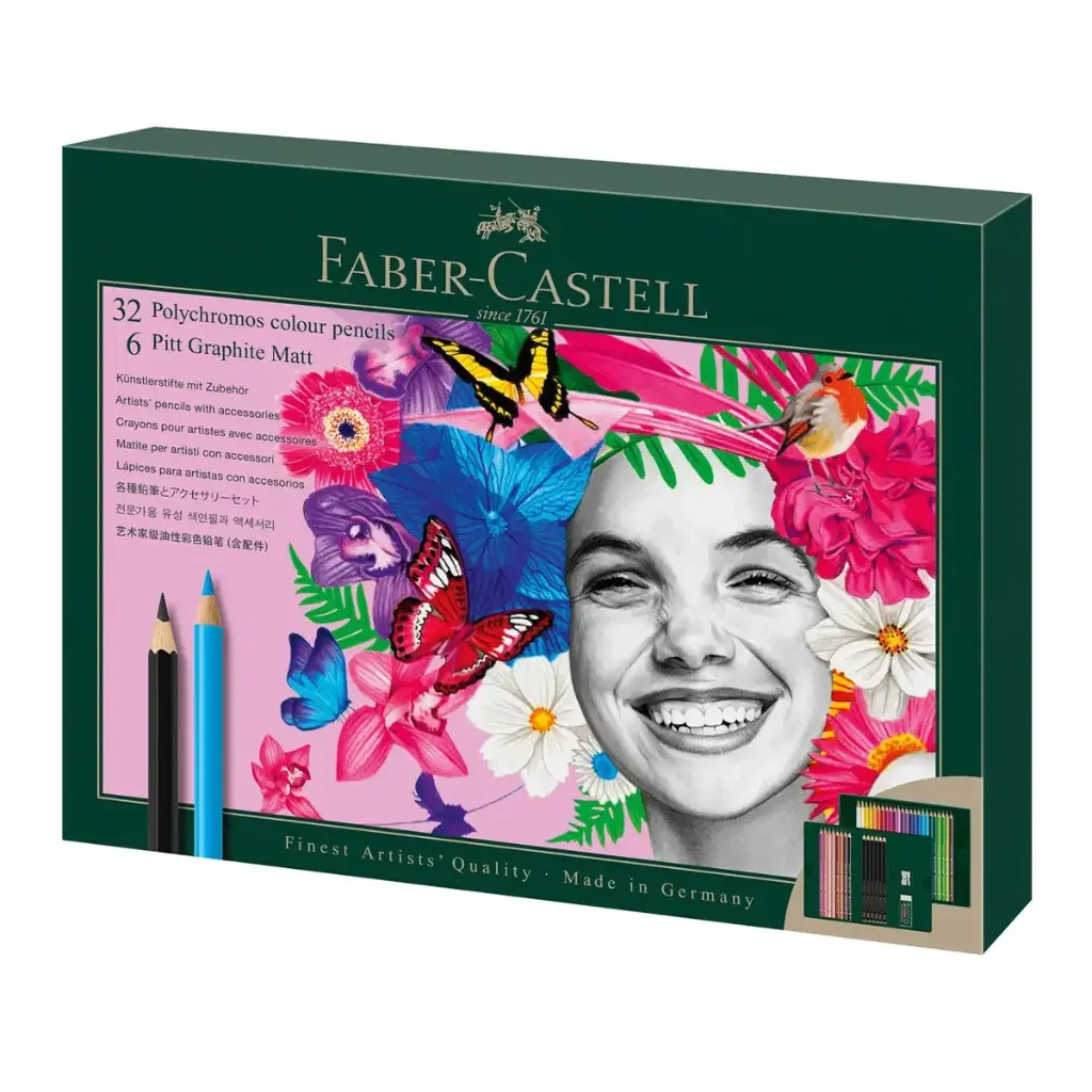 Set 32 Lápices de Colores Polychromos + 6 Lápices Grafito Pitt Mate Faber Castell  