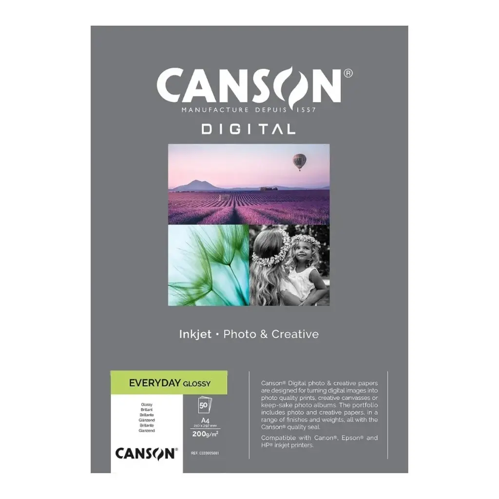 Papel Impresión Digital Canson Everyday Brillante 200gr A4 50 Hojas