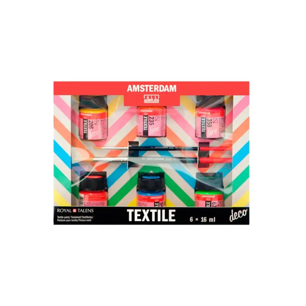 Pintura Textil Amsterdam Set 6 x 16ml + 2 pinceles