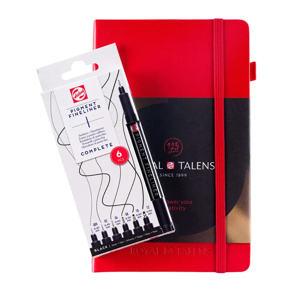 Libreta Royal Talens Roja 13x21 cm Líneas + Set de 6 Tiralíneas 