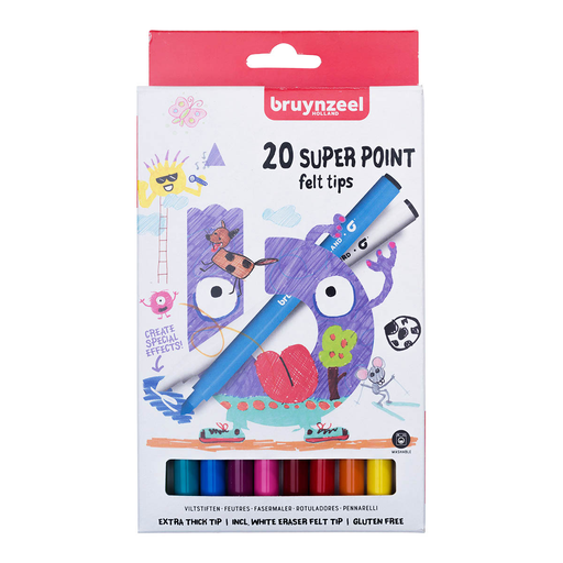 [60124120] Marcadores Felt-Tips Bruynzeel Niños Set 20 Colores Super Point