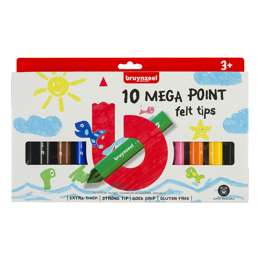 [60122002] Marcadores Felt-Tips Bruynzeel Niños Set 10 Colores Mega Point