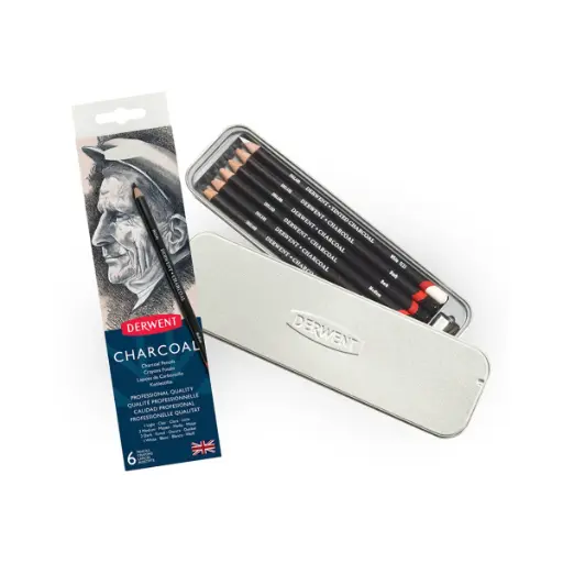 [700838] Lápices Carboncillo Derwent Set 6 Unidades Caja Metálica