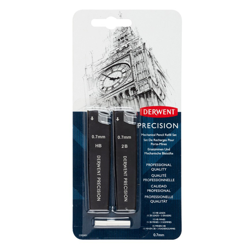 [2302431] Pack Minas 0.7mm 15 HB + 15 2B + 3 Gomas Derwent