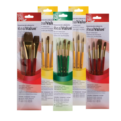 Pinceles Princeton RealValue Serie 9100 Pelo Sintético Camello Mango Corto Sets