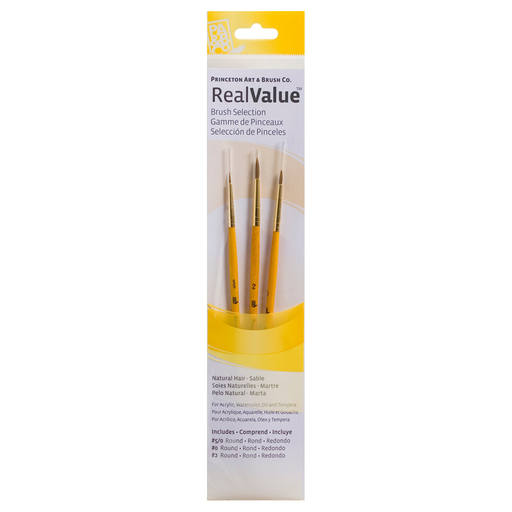 [PR9105] Pinceles Princeton RealValue Serie 9100 Pelo Sintético Marta Mango Corto Set 3