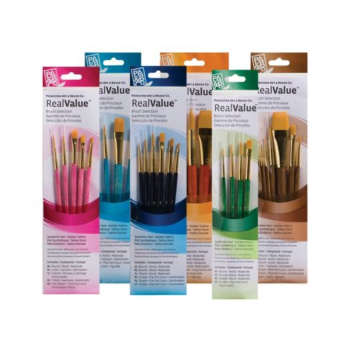 Pinceles Princeton RealValue Serie 9100 Pelo Taklon Dorado Mango Corto Sets