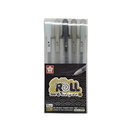 [XPGB-5ML10] Lápices Gel Gelly Roll Sakura Moonlightc Set 5 Colores 1.0 mm Grises