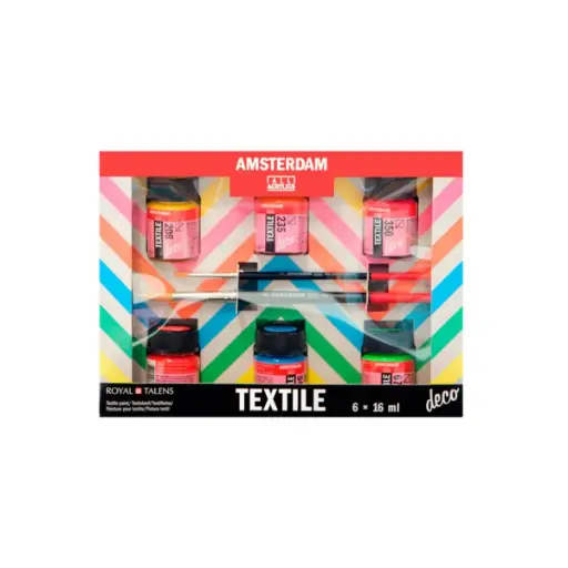 [59821608] Pintura Textil Amsterdam Set 6 x 16ml + 2 pinceles