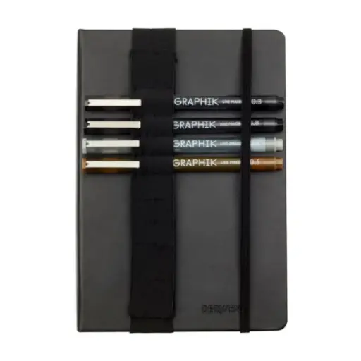 [2302733] Libreta de Viajes (con puntos) Set 4 Tiralíneas Graphik + funda Derwent