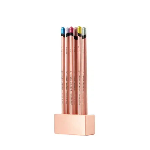 [2305626] Lápices de Colores Metálicos Derwent + Pisapapeles Bañado En Cobre Set Aniversario