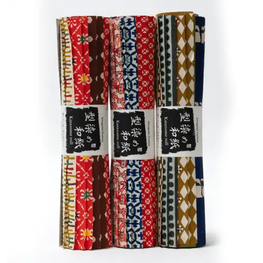 [812024000] Rollos de Papel Awagami Katazome Teñido a Mano 30x47.5 cm 30 Hojas Patrones Variados