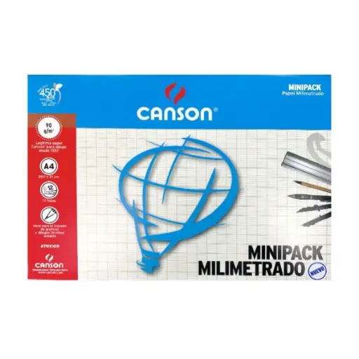 [177015CL] Papel Milimetrado Canson Minipack 29,7 x 21 cm 90gr 12 Hojas 