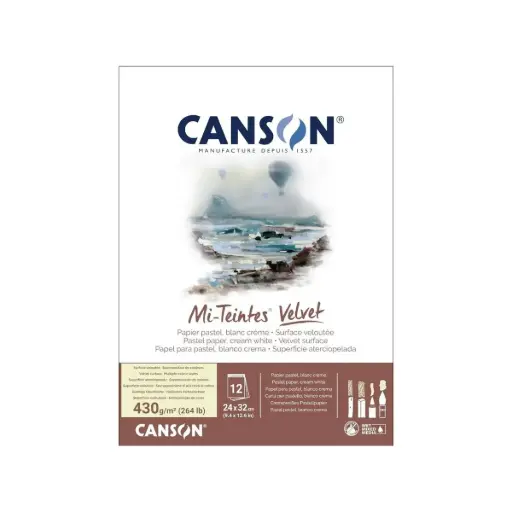 [C503508003] Block Pastel Canson Mi-Teintes Velvet Blanco Crema 430gr 24x32 cm 12 Hojas